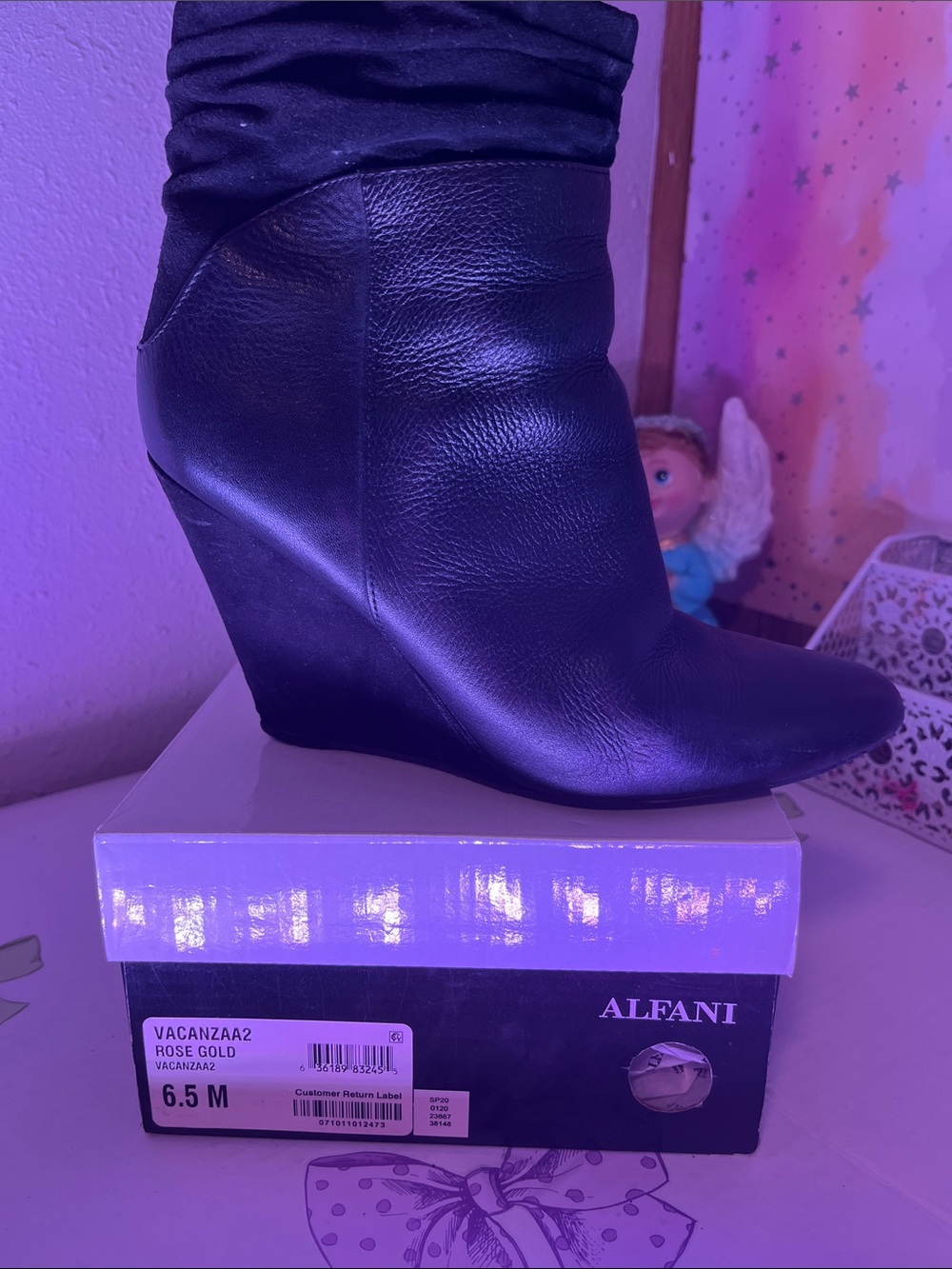Alfani Black Leather Wedge Ankle Boots